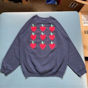 Hanes Dark Blue Crewneck with Embroidered Red Apples